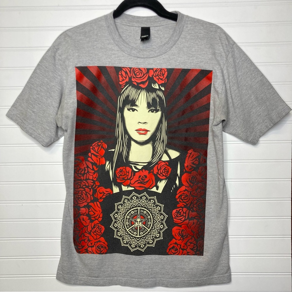 OBEY Asian Woman with Red Flowers Design size Medium